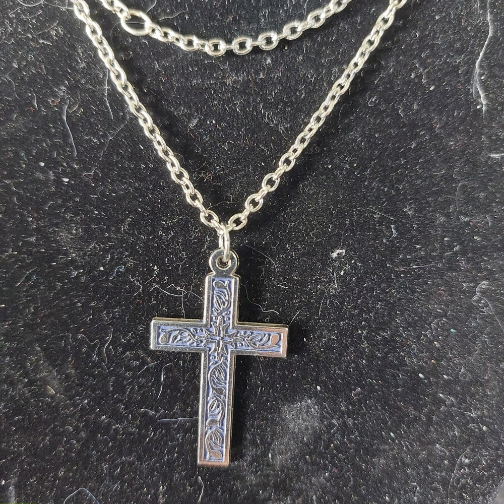 30" Silver-tone Decorative Cross Necklace